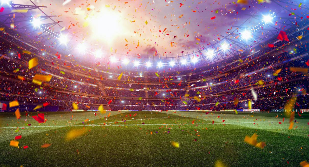 Stade de football bonde illumine avec confettis lors d une celebration